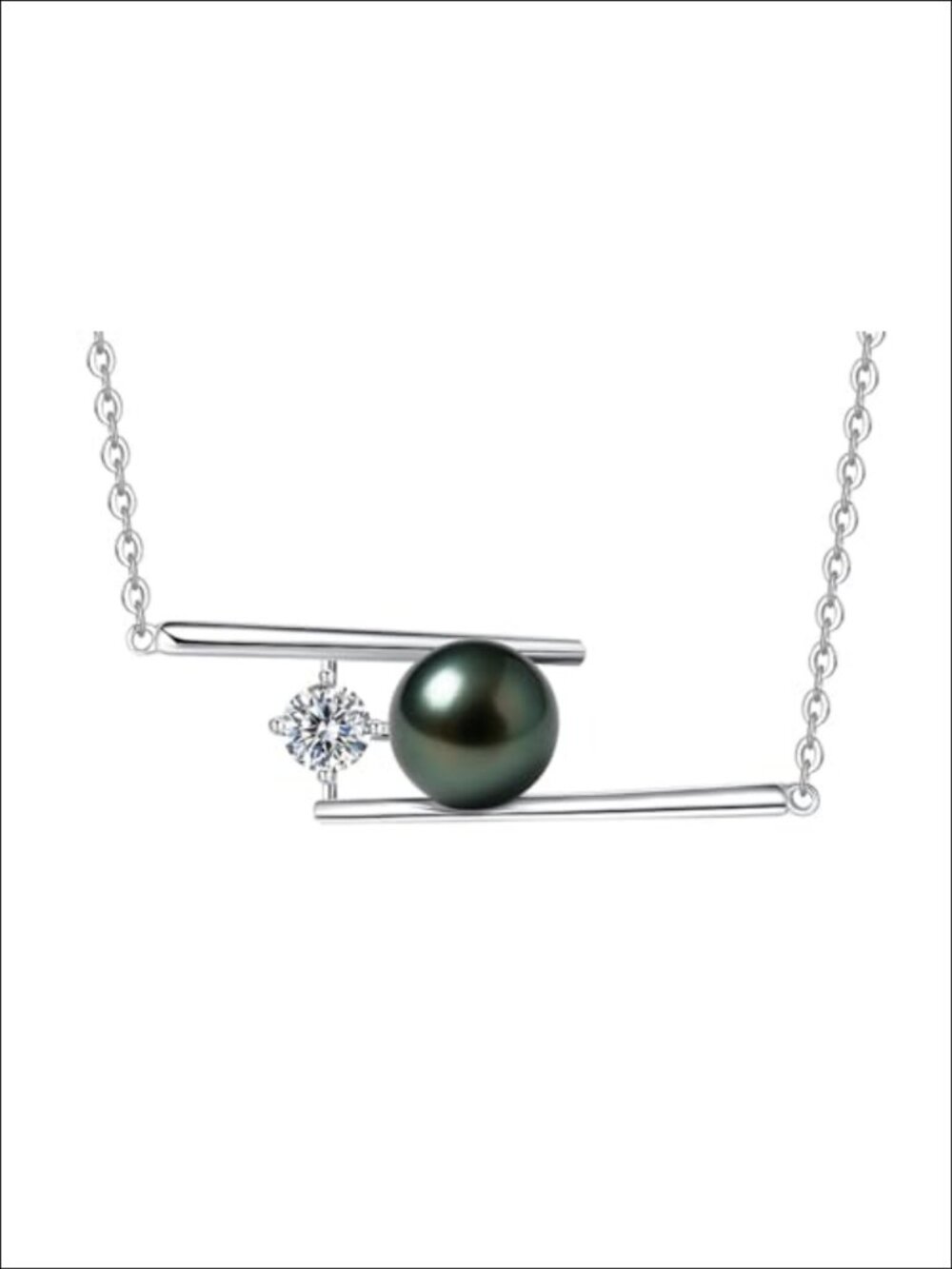 AAAA Tahitian Black Pearl Necklace Sterling Silver Moissanite Pendant